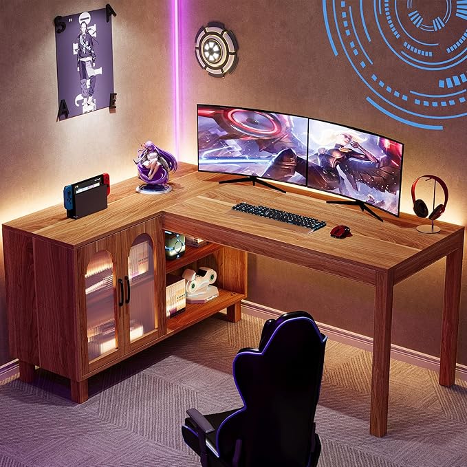 Tribesigns L-Shaped Desk with File Cabinet, 59-Inch Executive Office Desk with Storage Shelves, Wooden Study Writing Desk Farmhouse Corner Computer Desk for Home Office, Rustic Brown