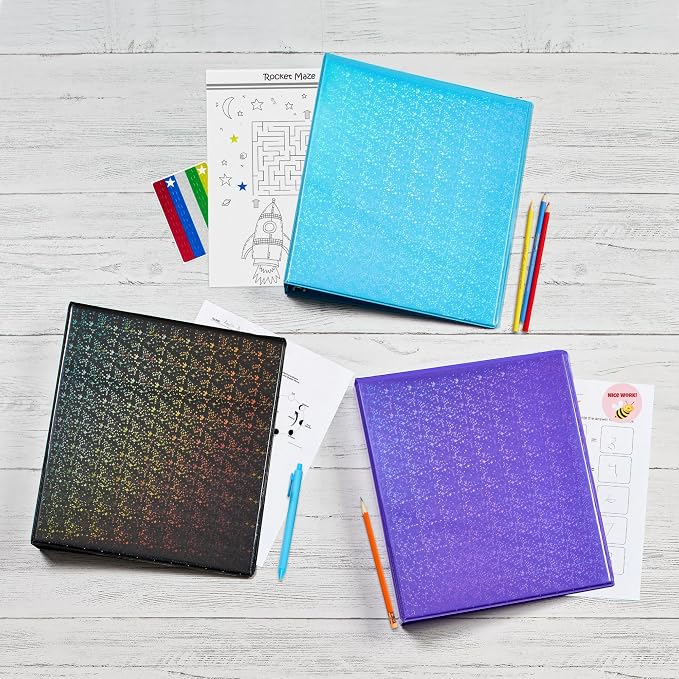 Avery Luxe Collection Durable Holographic 3 Ring Binder, Customizable View Cover, 1 Inch Round Rings, 1 Holographic Aqua Binder (03224) (Pack of 6)