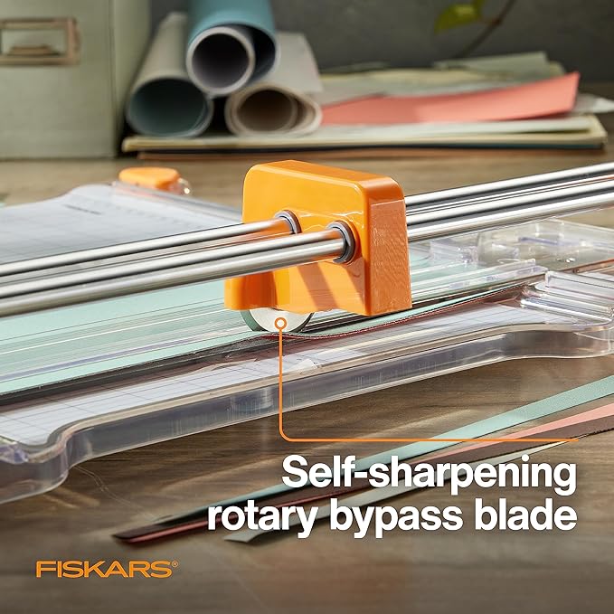 Fiskars ProCision Rotary Bypass Paper Trimmer, 12" Cut Length, Self-Sharpening, Paper Trimmer for Crafting and Scrapbooking, Arts and Crafts Supplies, Photo Cutter