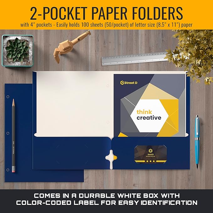Better Office Products Two Pocket Portfolio Folders, 50-Pack, Blue, Letter Size Paper Folders, 50 Pieces, Blue