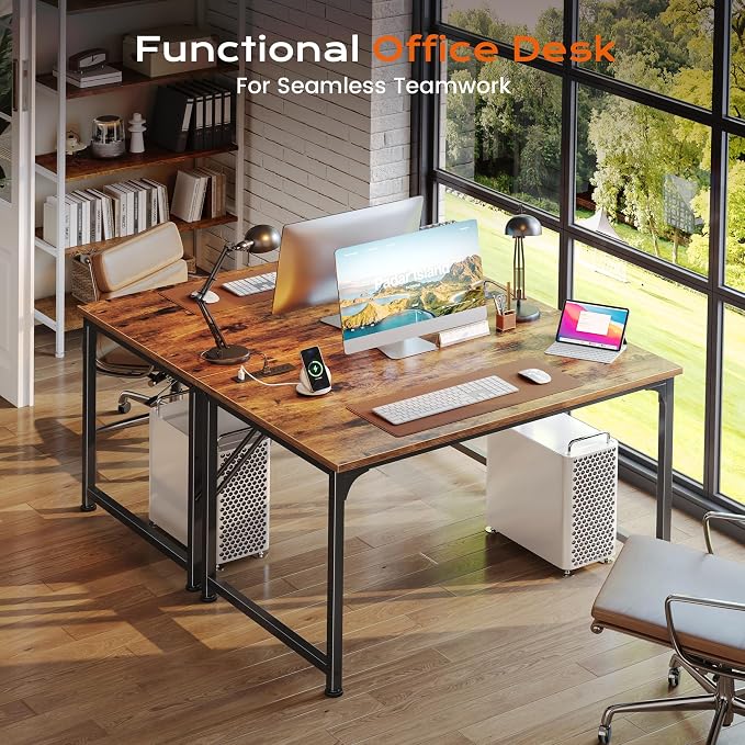 40 X 24 Inch Deeper Desk with Power Outlets | Small Computer Desk for Bedroom, Office Desk for Work from Home, Writing Study Gaming Table, Stable Metal Frame, Rustic Brown