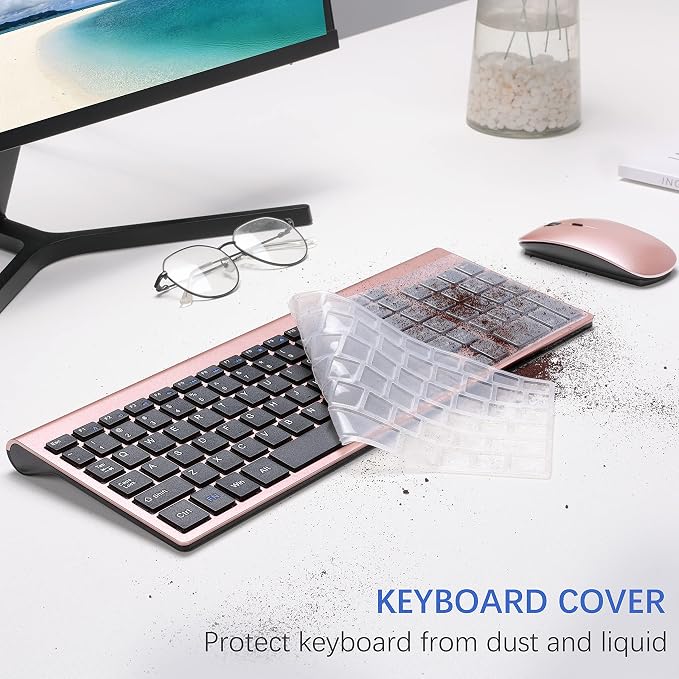 Wireless Keyboard and Mouse Ultra Slim Combo, TopMate - Rose Gold Black | 2.4G Silent Compact 2400DPI Mouse and Scissor Switch Keyboard Set with Cover, Batteries Included, for PC/Laptop/Windows/Mac