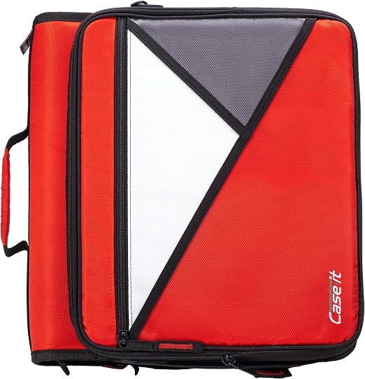 Case-it The Universal 2.0 Zipper Binder -1.5 Inch D-Ring - Removable Padded Pocket Holds Up to 13" Laptop/Tablet - Multiple Pockets - 350 Page Capacity - Comes with Shoulder Strap - Fire Red LT-207