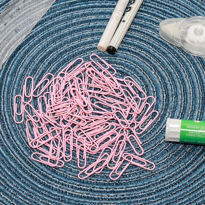 100 Pcs Pink Paper Clips, 1.1 Inch (28mm) Colorful Paperclips | Vinyl Coated, Colored Paper Clips, Rust Proof, for Office, School, DIY, Bookmarks and Document Organization