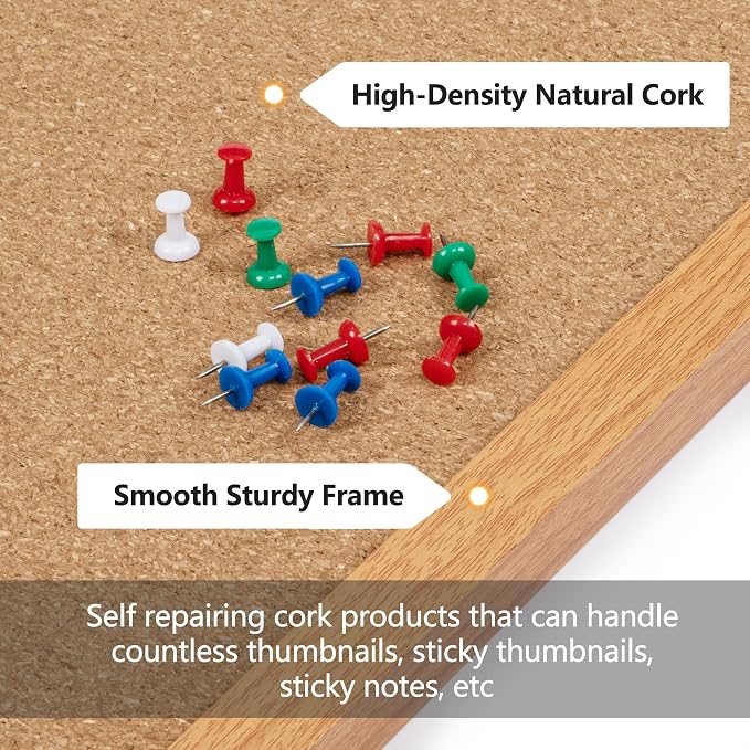 2 Pack Cork Bulletin Board 24 x 36, Wood Framed Corkboard for Wall | Hanging Office Message Board, Large Notice Pin Board with 30 Push Pins, 10mm Natural Cork, For School, Home & Office