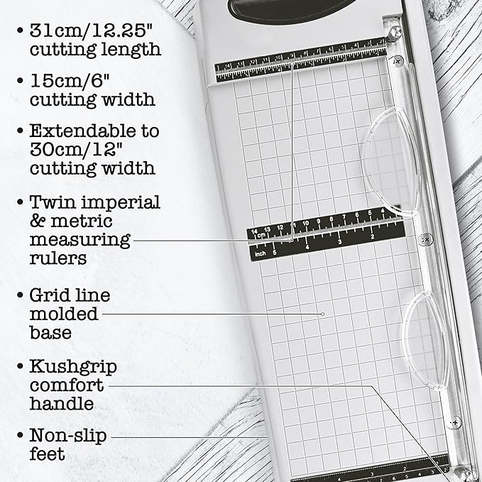 Tim Holtz Paper Cutter Tool - Maxi Guillotine Paper Trimmer for Scrapbooking, Vinyl, and Craft Paper - 12.25 Inch Cutting Length with Extendable Ruler and Grid Lines