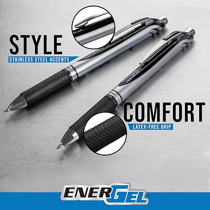 EnerGel RTX Retractable Liquid Gel Pen, (0.7mm) Metal Tip, Medium Line, Orange Ink, Box of 12 (BL77-F)