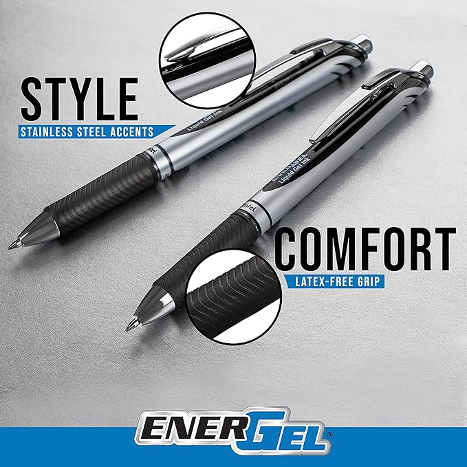 Pentel EnerGel RTX Retractable Liquid Gel Pen, (1.0mm), Bold Line, Metal Tip, Black Ink, Pack of 3 (BL80BP3A)