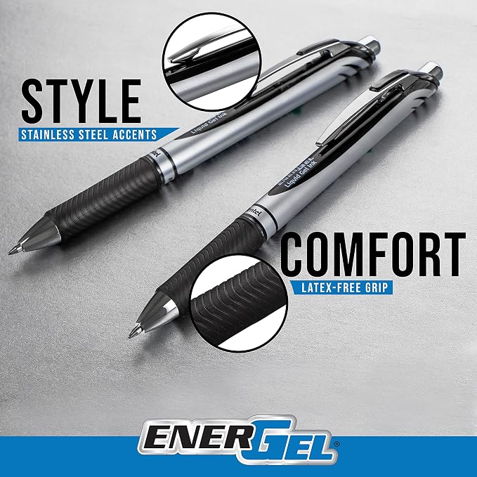 Pentel EnerGel RTX Retractable Liquid Gel Ink Pen, (0.7mm) Medium line, Burgundy Ink, Box of 12 Pens (BL77-BG)