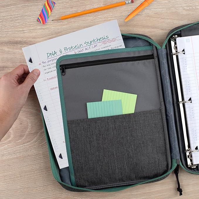 Five Star Zipper Binder, 1 Inch 3-Ring Binder with Round Rings, Carry-All with Pockets and 4-Tab Dividers, 375 Sheet Capacity, Grey/Seaglass (290920B)