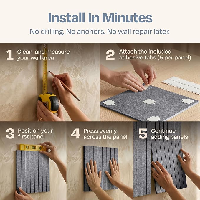 X-Large Cork Board Alternative 12-Pack Felt Bulletin Board Thick and Decorative Pin Board for Home Office Walls 47.24 x 35.43 Inches with 72 Adhesive Tabs - [Pebble Gray]