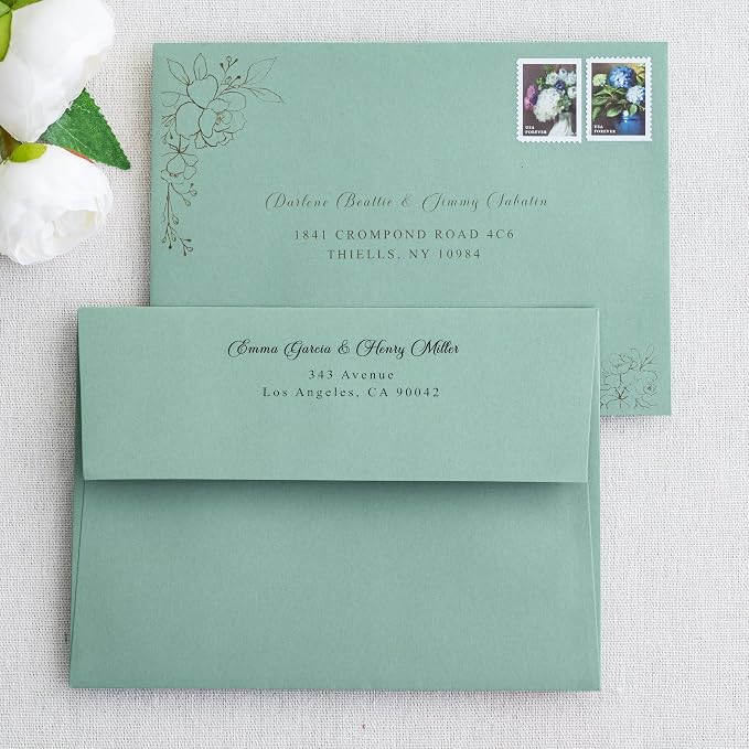 PONATIA 50 Pieces 5x7 Envelopes, Sage Green A7 Envelopes Self Seal for Weddings, Invitation Cards, Photos, Postcards, Greeting Cards Mailing, Baby Shower, Graduation, Christmas Gift Cards