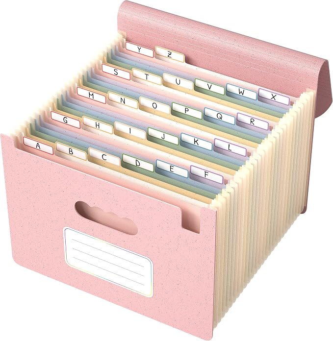 ThinkTex Accordion File Organizer, 26 Pockets File Folders, Soft Dusty Pink | Monthly Bill Receipt Documents Organizer, A-Z Colorful Tabs, Letter/A4 Size for Classroom Office Organization Home Hospital
