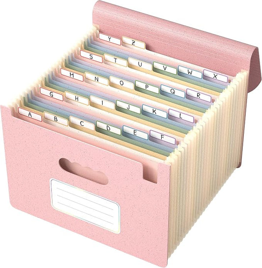 ThinkTex Accordion File Organizer, 26 Pockets File Folders, Soft Dusty Pink | Monthly Bill Receipt Documents Organizer, A-Z Colorful Tabs, Letter/A4 Size for Classroom Office Organization Home Hospital
