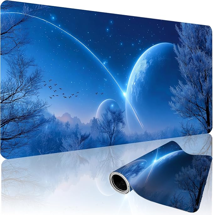 XXL Gaming Mouse Pad 35.4x15.7 Inch, Large Extended Desk Mat | Mousepad with Blue Meteor Design, Non-Slip Rubber Base, Water-Resistant Surface and Stitched Edges for Gaming, Office & Home