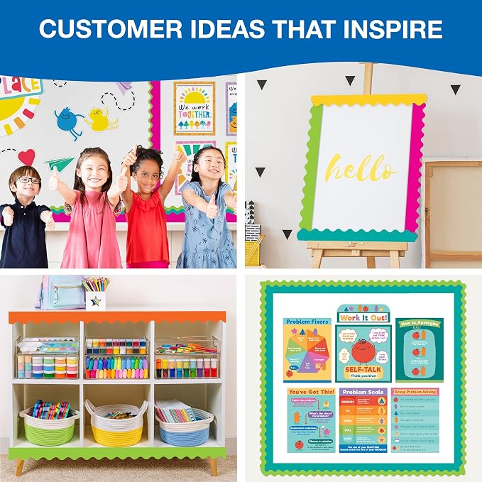 Carson Dellosa Colorful Bulletin Board Border Sets for Classrooms, 6 Pack | Orange, Yellow, Lime Green, Hot Pink, Teal Bright Classroom Décor, School, Cork or Whiteboard, Wall, Locker Decoration