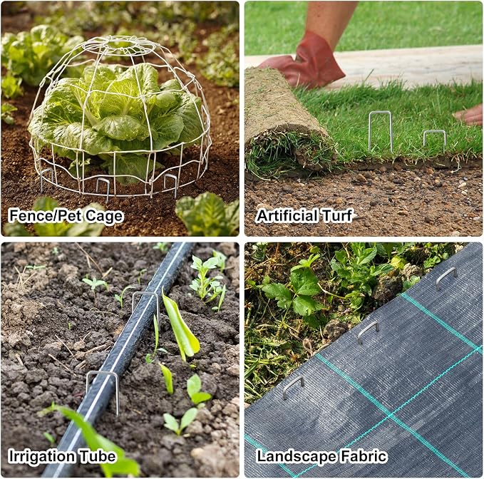 CEWOR 50 Pack Landscape Staples 6 Inch, Galvanized Garden Stakes