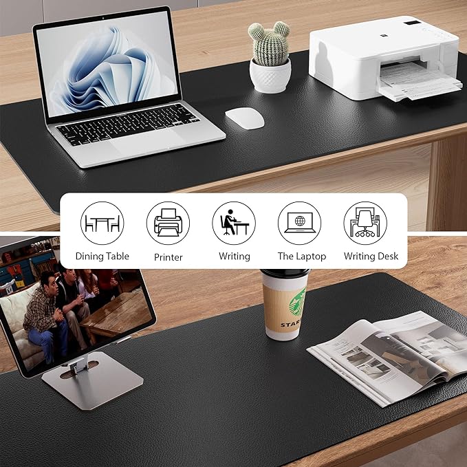 Aothia Leather Desk Pad Protector, Mouse Pad, Office Desk Mat, Non-Slip PU Leather Desk Blotter, Laptop Desk Pad, Waterproof Desk Writing Pad for Office and Home (48"x17", Black) (Pack of 2)