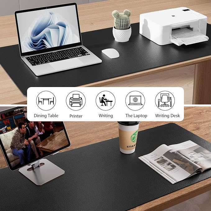 Aothia Leather Office Desk Pad Protector, Non-Slip PU Leather Desk Blotter, Waterproof Laptop Writing Mouse Pad for Office and Home, Black, 31.5" x 15.7" (Pack of 2)