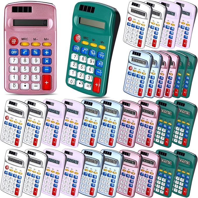 Flutesan 30 Pack Pocket Calculator,Blue, Gray, Red, Green, Purple | Mini 4 Function Calculators, for Students Kids, Small Battery Powered Bulk, Basic Handheld, for School Classroom Home Office