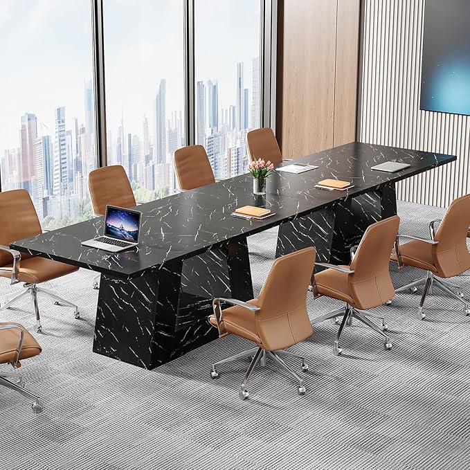 Tribesigns Modern Executive Desk, 63-Inch Large Office Desk Workstation, Simple Style Computer Desk Study Table with Sturdy Base, Wooden Faux Marble Writing Desk for Home Office, Black