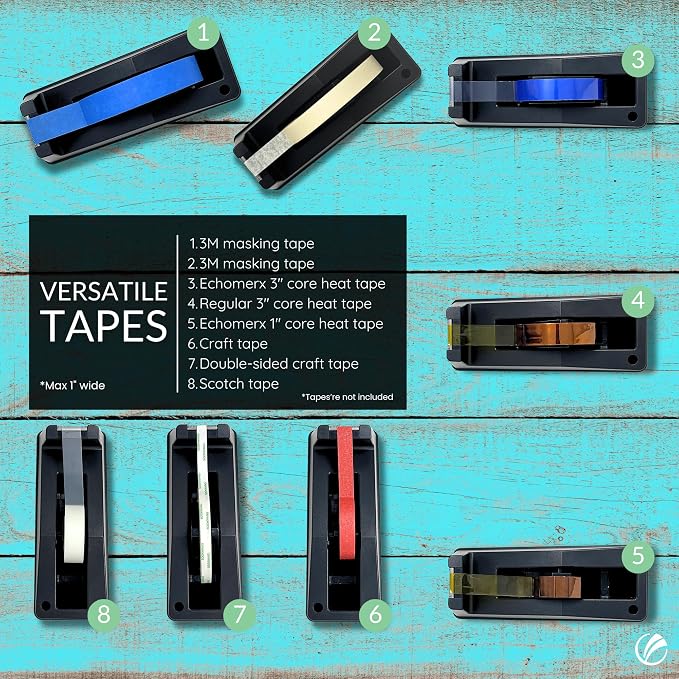 Echomerx Desk Tape Dispenser, One-Handed, Weighted Non-Slip, 1" & 3" Cores | For Masking, Painters, Heat, Sublimation, Kapton, Craft, Gift Wrapping & Scotch Tapes up to 1.1" Wide, Large & Heavy Duty