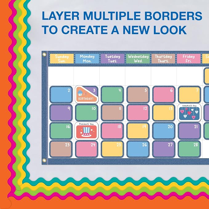 Carson Dellosa Colorful Bulletin Board Border Sets for Classrooms, 6 Pack | Orange, Yellow, Lime Green, Hot Pink, Teal Bright Classroom Décor, School, Cork or Whiteboard, Wall, Locker Decoration