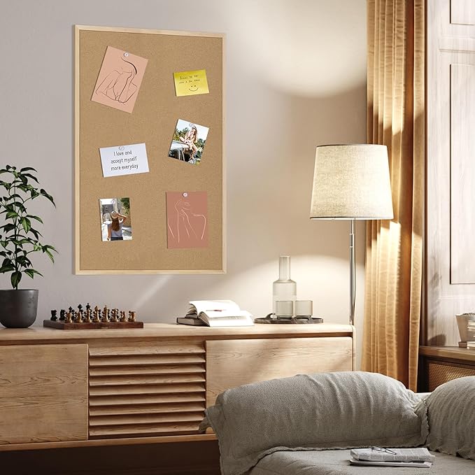 Cork Board Bulletin Board,36x24 Cork Board for Office with Pin Oak Wood Boards,Message Board or Vision Board Decoration.