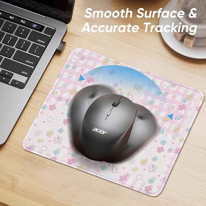 Premium Stitched Mouse Pad 10.2 x 8.3 in | Smooth, Washable Desk Mat with Non-Slip Base | Personalized Cute MousePads for Gaming,Work,Laptop, Computer, Office, Home (Pink Flowers)