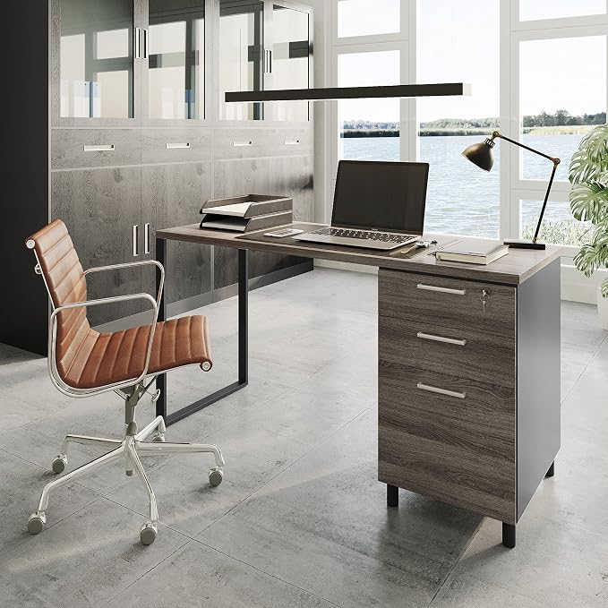 Modern Design Milano Office Computer Desk with 3 Locking Drawers, 48 Inch Grey and Black Industrial Wood Desk with Filing Drawer and Storage by Crafts and Comfort