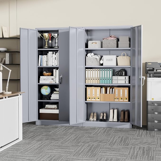 Greenvelly Metal Storage Cabinet, 72" Lockable Metal Garage Storage Cabinet with Doors and 4 Adjustable Shelves, Locking Steel Cabinet for Home Office, Garage, Shop, School (Dark Grey 36" W x 18" D)