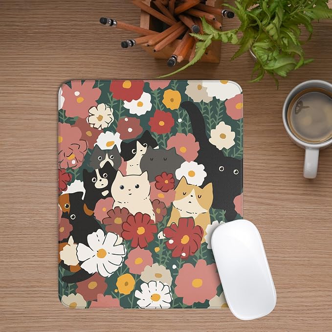 Cute Colorful Cats Square Mouse Pad,Anime Cat Mouse Pads for Wireless Mouse Desk Accessories,10"X8" Travel Mousepad with Non-Slip Rubber Base, Stitched Edge Mouse Pads for Desk,Computers,Laptop,Office