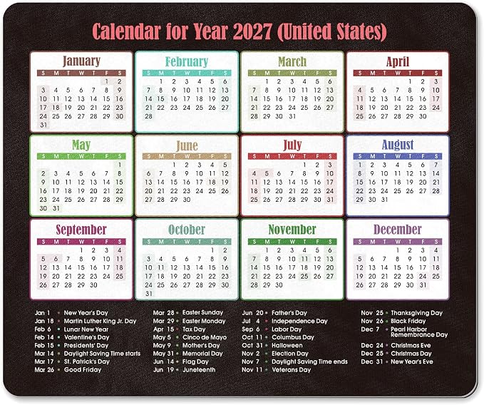 KONVINIT Ergonomic Mouse Pad with Wrist Rest, Black Mousepad with Non-Slip Rubber Base and Smooth Surface, Small Mouse Pads for Desk, Office Desk Accessories (2027 Calendar)