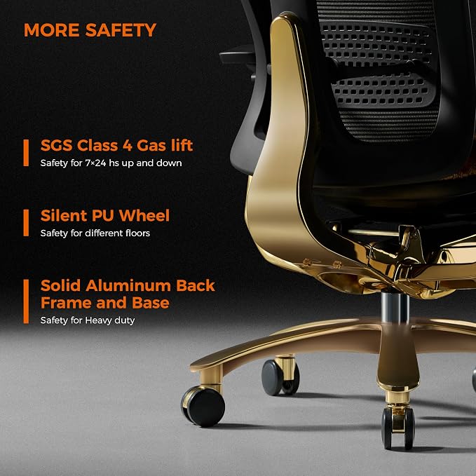 TOMU Genuine Leather Office Chair Cowhide, Ergonomic Executive Office Chair for Boss, with Golden Base,Adjustable armrest, Headrest, Lumbar Support and Reclining Back- Luxury and Commercial