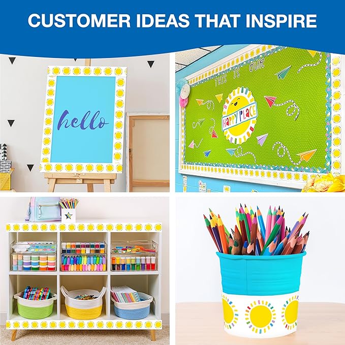 Carson Dellosa Happy Place 65Ft of Sun Bulletin Board Borders, 1 Roll of Sunshine Trim for Rolling Whiteboard, Cork and Posterboard, Classroom Decor, Party, Spring, and Summer Decorations