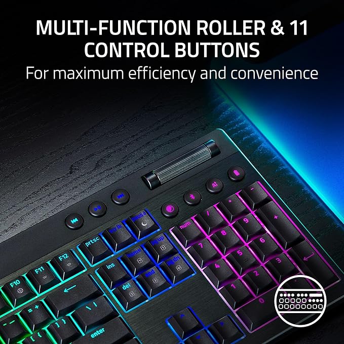 Razer BlackWidow V4 Low Profile HyperSpeed Wireless Gaming Keyboard: Orange Mechanical Switches - 2.4GHz Wireless & Bluetooth - Multi-Function Roller - 11 Control Buttons - Long Battery Life