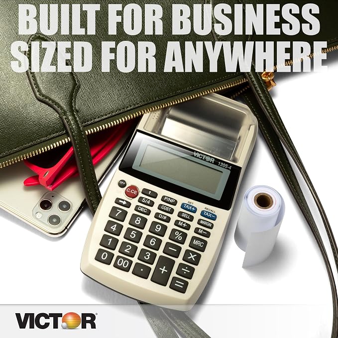 Victor 1205-4 12 Digit Portable Palm/Desktop Commercial Printing Calculator, 1.8" x 4" x 8"