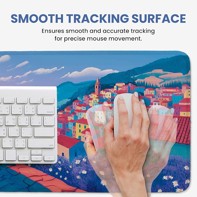 Aesthetic Desk Mat, Cute Hillside Cat Desk Pad Protector for Work & Decor, 35.4" x 15.7", Pretty Non-Slip Extended Mouse Pad for Office or Home