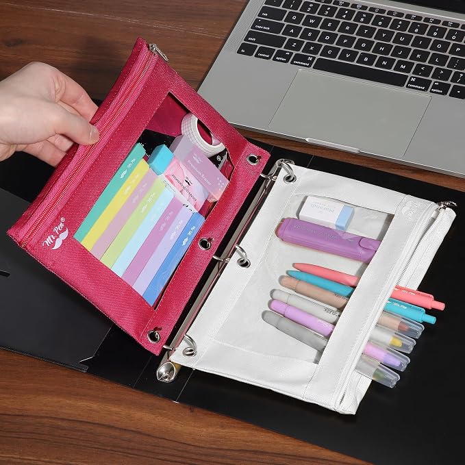 Mr. Pen- Pencil Pouch for 3 Ring Binder, 2 Pack, 10"x6.75", Smooth Zipper | Clear Window, Large Capacity Pencil Case with 3 Reinforced Grommets for School, Office, Supplies Storage | Clear Window, Large Capacity Pencil Case with 3 Reinforced Grommets f...