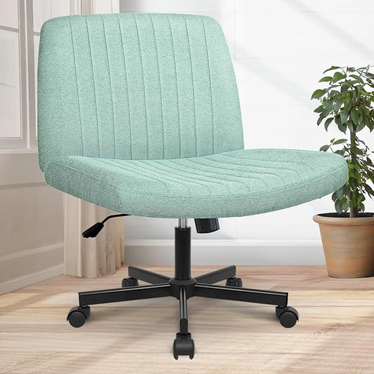 Orange Factory Criss Cross Chair Wheels Wide Cross Legged Office Desk Vanity Chair Comfy Fabric Armless Adjustable Swivel for Home Computer Task (Mint Wheel, Fabric)