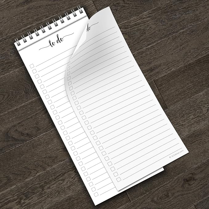 321Done Spiral Bound Skinny To Do List Notepad, 3.7x8.5 Inches, 50 Sheets | Made in USA - Slim Daily Checklist Notebook for Tasks, Errands and Groceries, College Ruled, Thick Bright White Paper