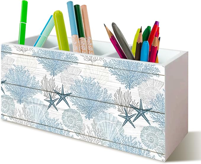 Beach Gifts for Women Men, Coastal Pen Holder for Home Office Desk, Beach Office Decor, Coastal Makeup Brush Toothbrush Holder Organizer for Bathroom Desk Accessories
