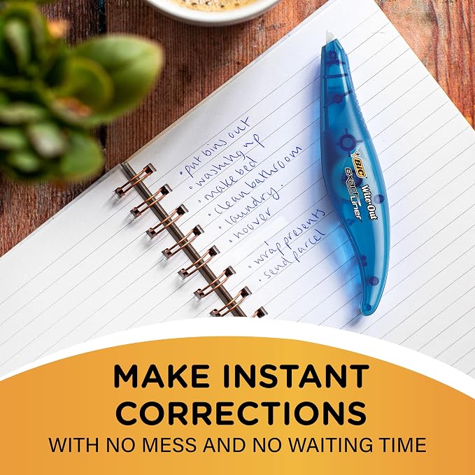 BIC Wite-Out Brand Exact Liner Correction Tape, 19.6 Feet, 4-Count | Tear-Resistant Design | Instantly Covers Errors with No Dry Time | Ideal for School or Office Use