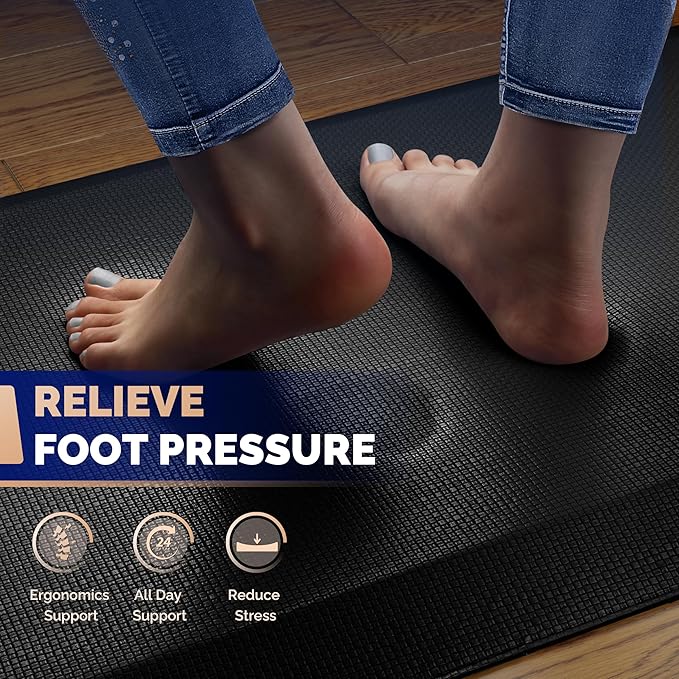 FEATOL Anti Fatigue Mats for Standing, 9/10 Extra Thick Ergonomic Standing Desk Mat, Comfort & Durable Memory Foam Standing Mat at Home,Office All Day (24" x 36", Black, 2PC)