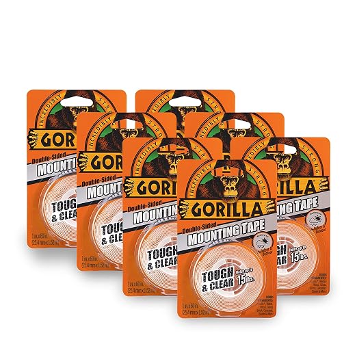 Gorilla Tough & Clear; Double Sided Mounting Tape; Weatherproof; 1" x 60"; Clear; (Pack of 7)