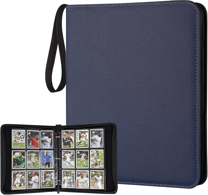 GERMUN 3 Ring 9 Pocket Zipper Card Binder, 720 Double Sided Standard PU Trading Card Album Folder for TCG & Sports Cards, Not Fit Top Loaders (DARK BLUE)
