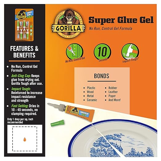 Gorilla Super Glue Gel, Clear Glue, Four 3 Gram Tubes (Pack of 10) - All Purpose and Fast Setting for Projects and Repairs