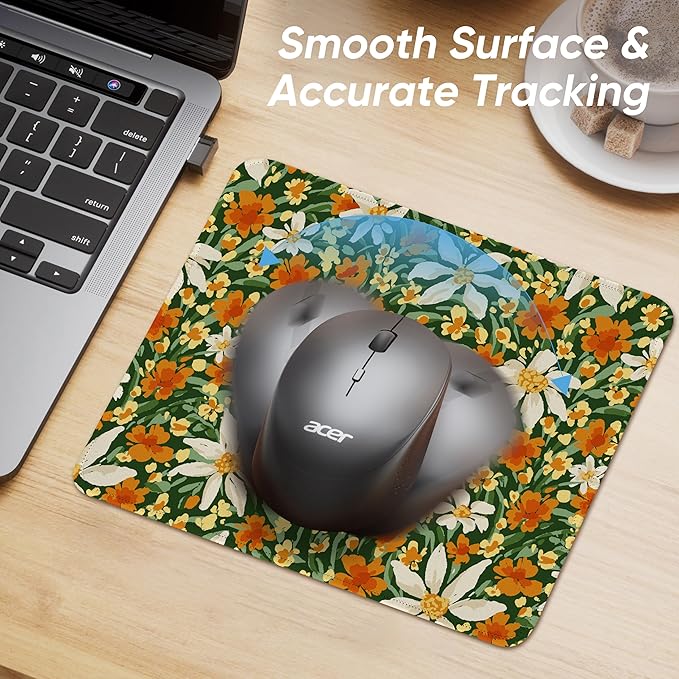 Premium Stitched Mouse Pad 10.2 x 8.3 in | Smooth, Washable Desk Mat with Non-Slip Base | Personalized Cute MousePads for Gaming,Work,Laptop, Computer, Office, Home (Sunny Daisy Patch)