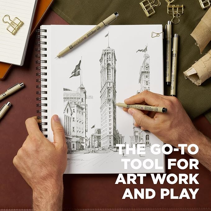 SAKURA Pigma Micron Fineliner Pens, 02 Tip Size, Archival Black Ink, 6PK 50036 | Archival Black Ink Pens for Writing, Illustration, and Journaling, Precise Fine Points and Lines, Smooth Writing