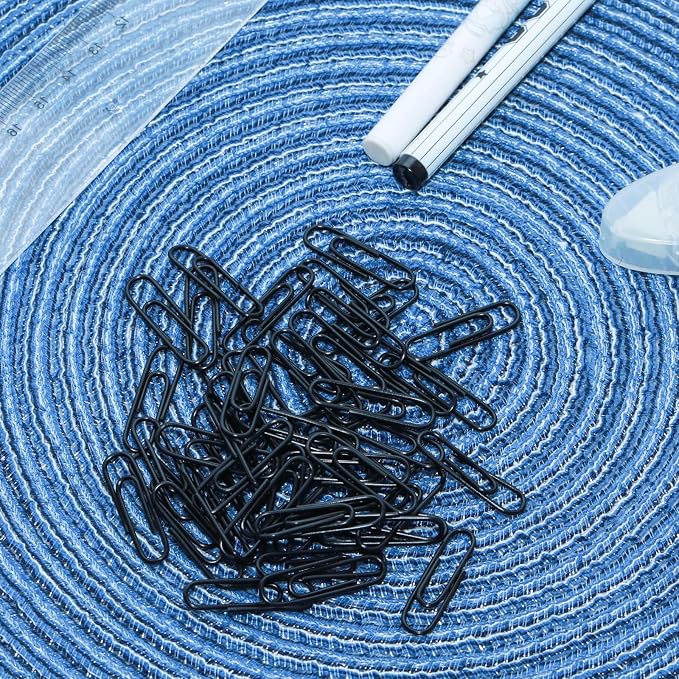 100 Pcs Black Paper Clips, 1.1 Inch (28mm) Colorful Paperclips | Vinyl Coated, Colored Paper Clips, Rust Proof, for Office, School, DIY, Bookmarks and Document Organization